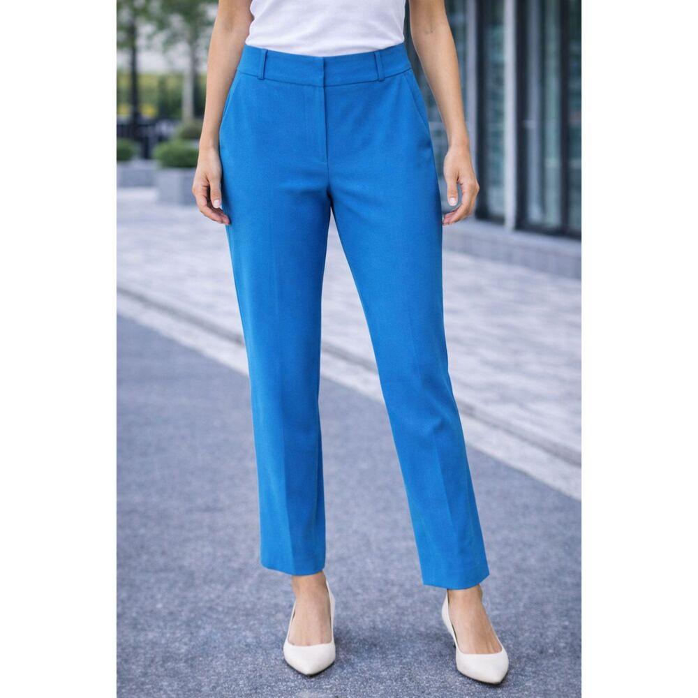 New York & Company Slim Ankle Career Pants Black Pedestrian Stripe 16